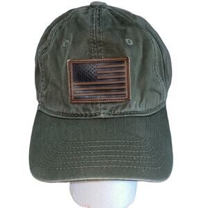American Flag Leather Patch Olive‎ Dad Hat Adjustable Baseball Cap USA